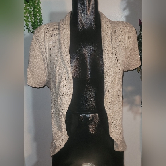 Denver Hayes Open Front Short Sleeve Cardigan Tan L - Picture 1 of 7